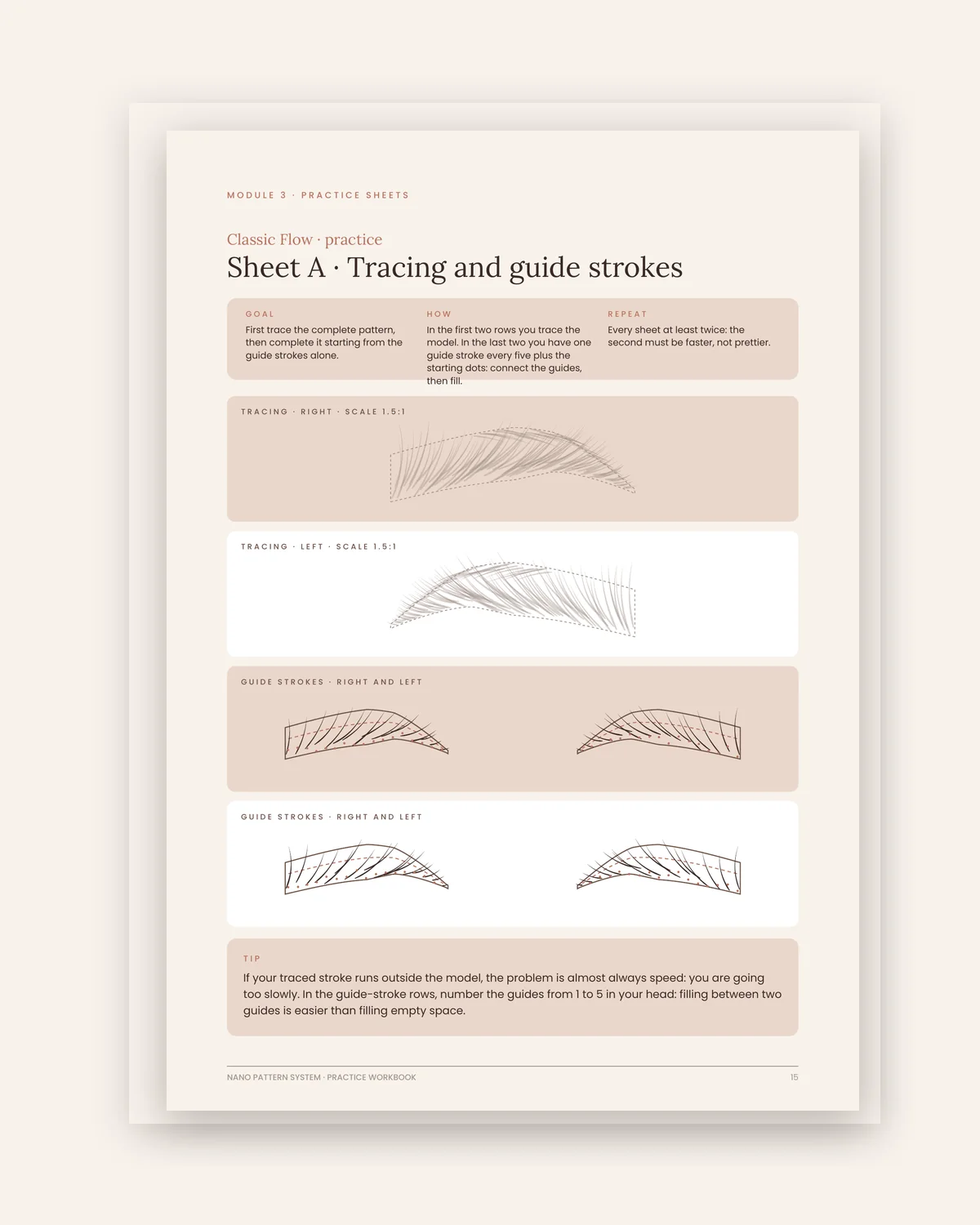 Practice sheet: tracing and guide strokes
